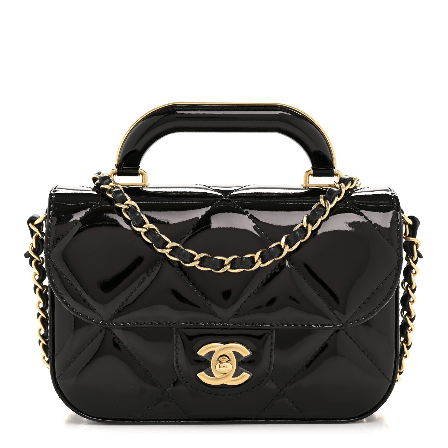 Chanel Metallic Mirror Calfskin Mini Top Handle Clutch With Chain Black 1 of 10