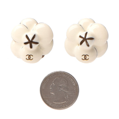 Chanel Enamel CC Camellia Clip On Earrings White 2 of 4