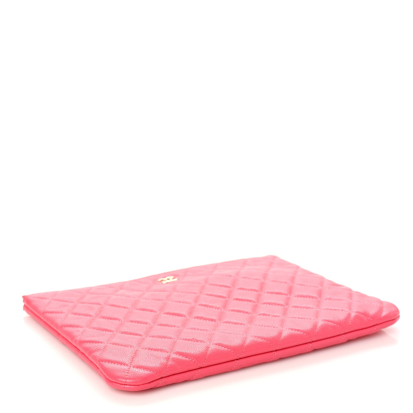 Lambskin Quilted Medium Cosmetic Case Dark Pink