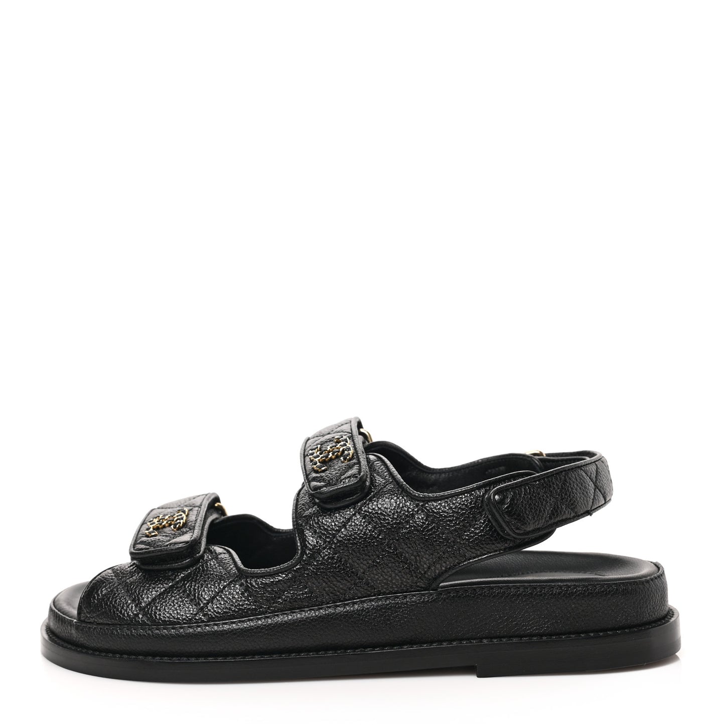 Grained Calfskin Velcro Dad Sandals 39 Black