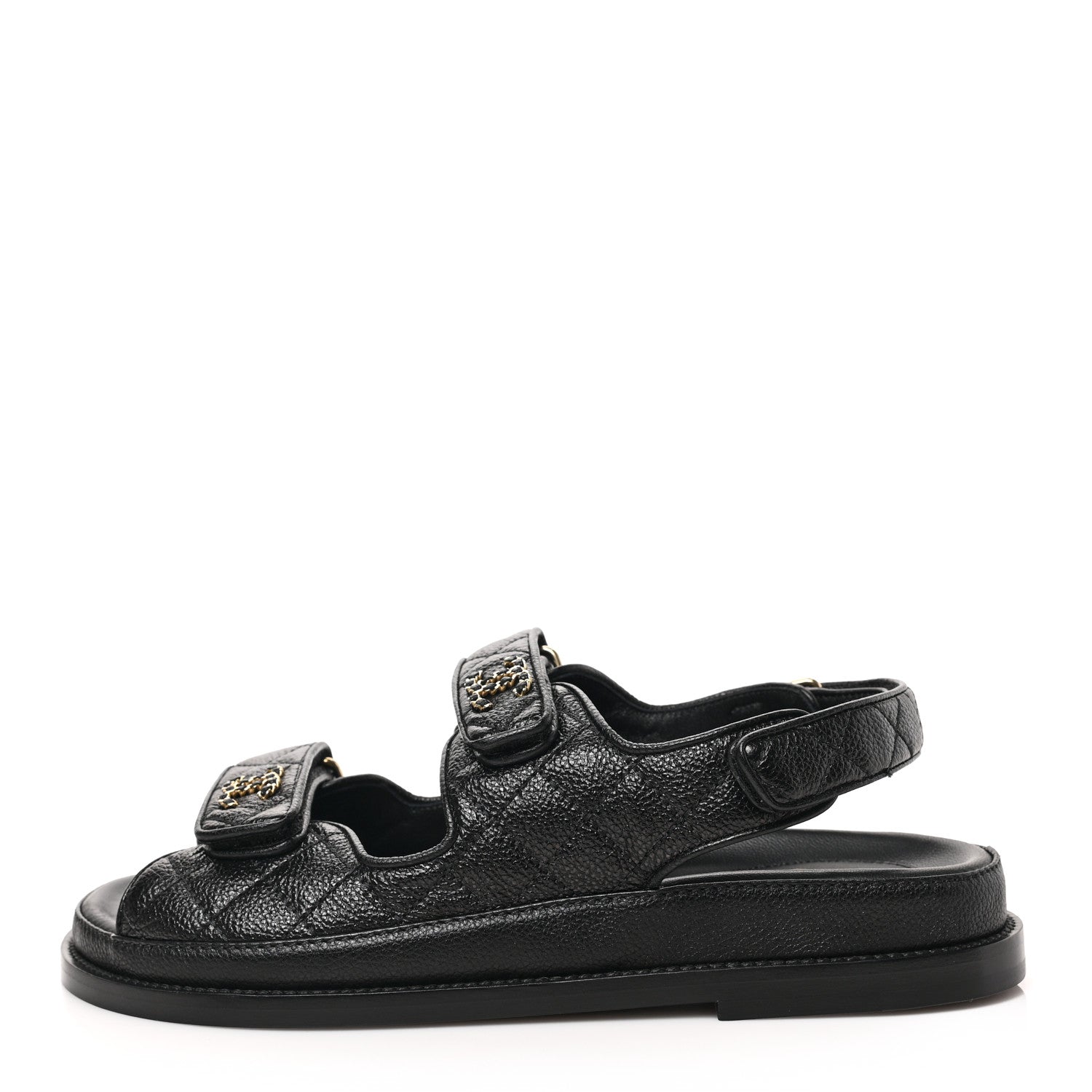 Chanel Grained Calfskin Velcro Dad Sandals 39 Black 1 of 9