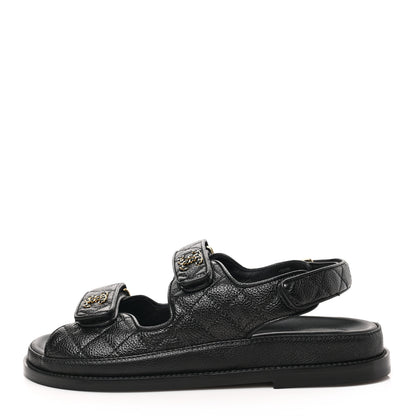 Chanel Grained Calfskin Velcro Dad Sandals 39 Black 1 of 9