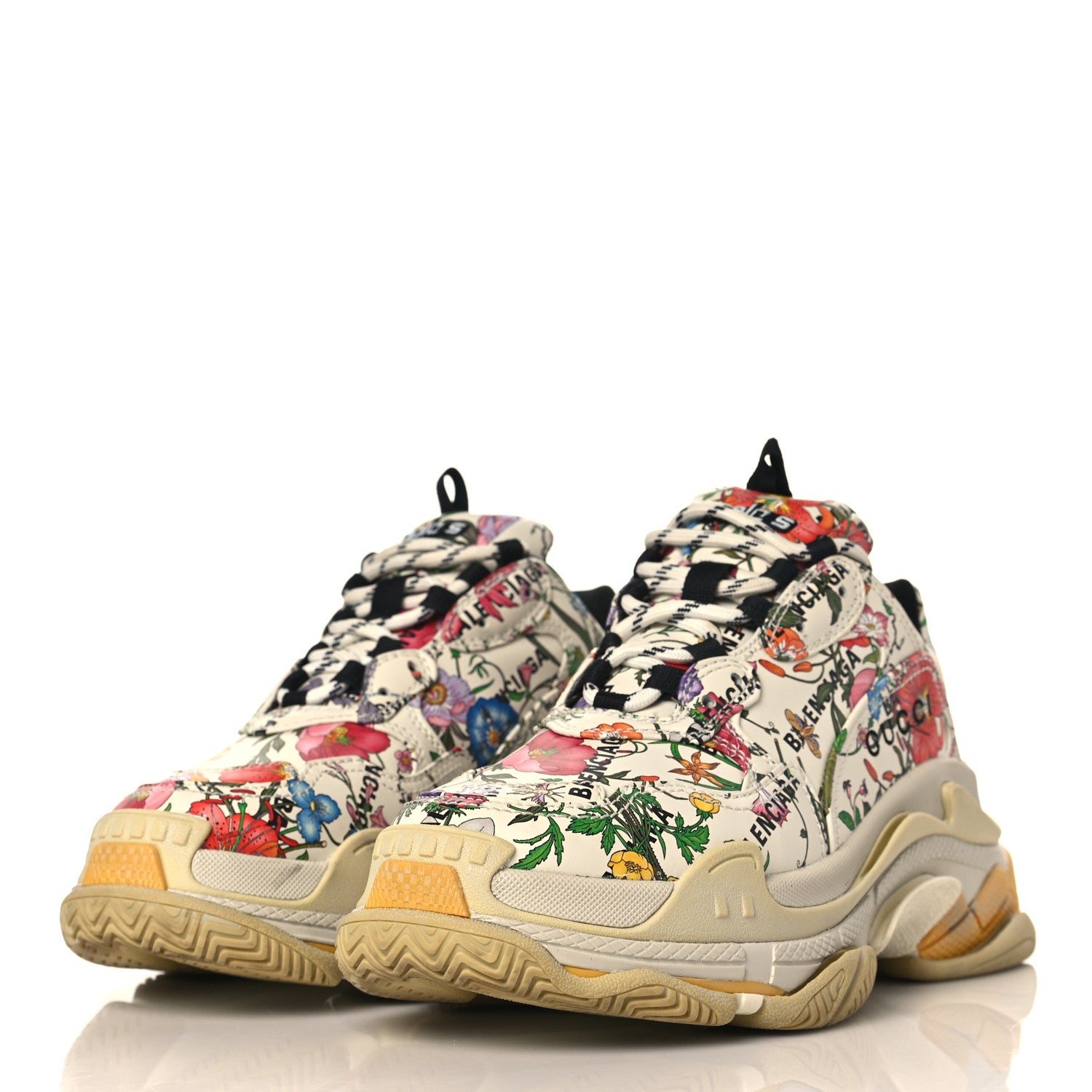 Balenciaga X GUCCI Fabric Allover Logo Flora Print Womens Triple S Sneakers 38 Multicolor White 2 of 8