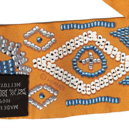 Hermes Silk Kelly En Perles Twilly Miel Bleu Jean Cream 3 of 4