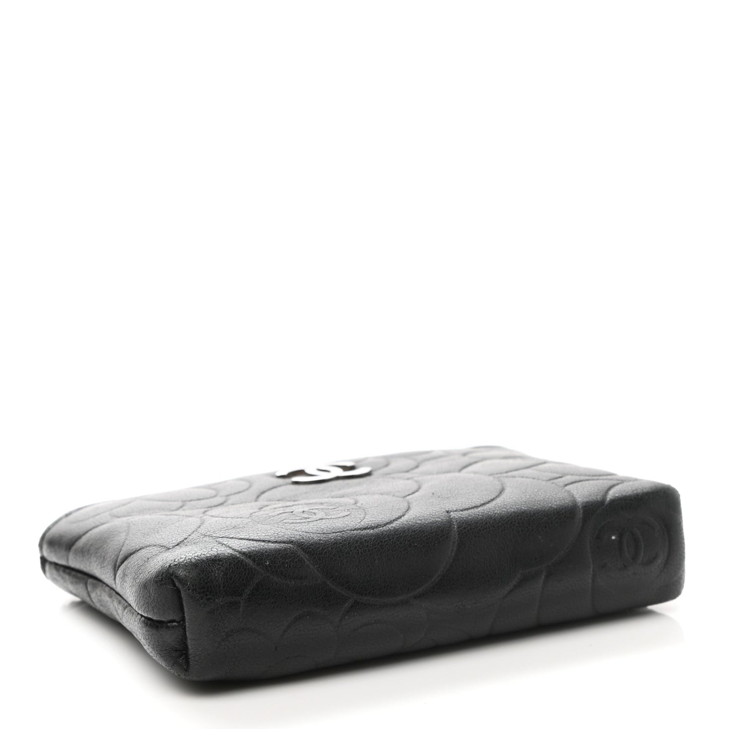 Lambskin Camellia Embossed Key Holder Case Black
