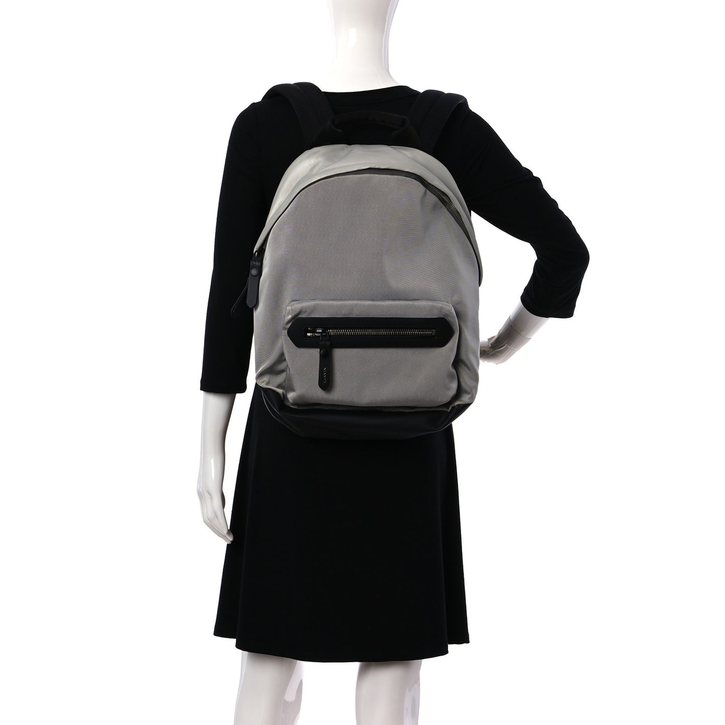 Technical Canvas Nappa Nylon Backpack Grey Black