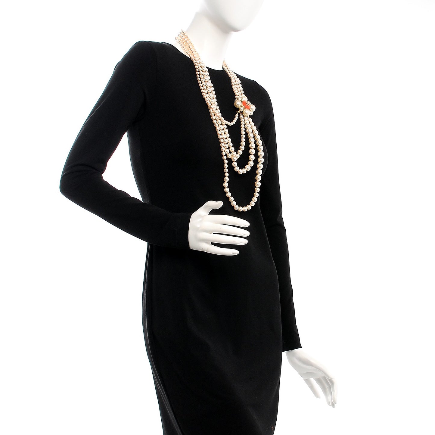 Pearl Multi Strand Long CC Necklace Gold