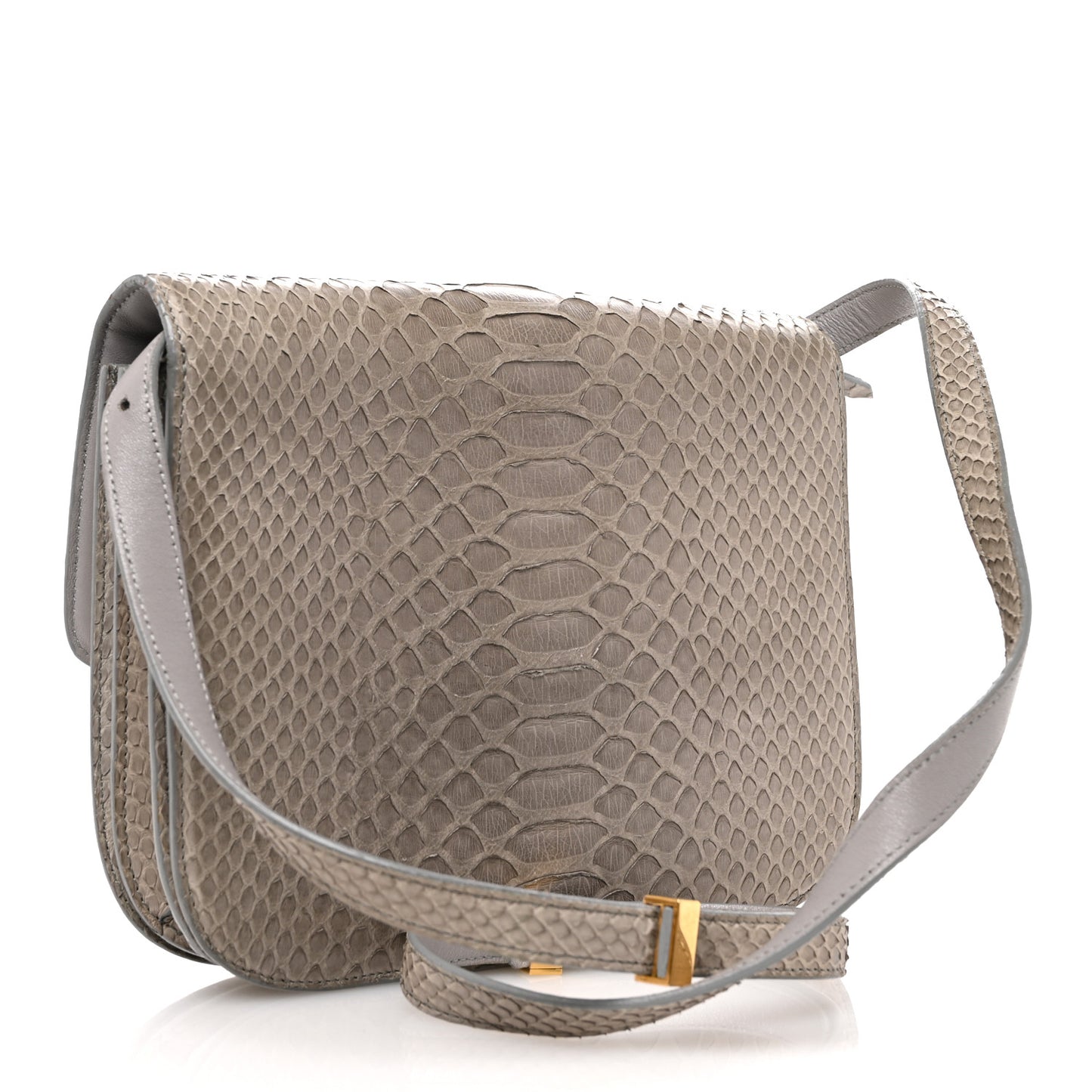 Snakeskin Medium Classic Box Flap Bag Grey