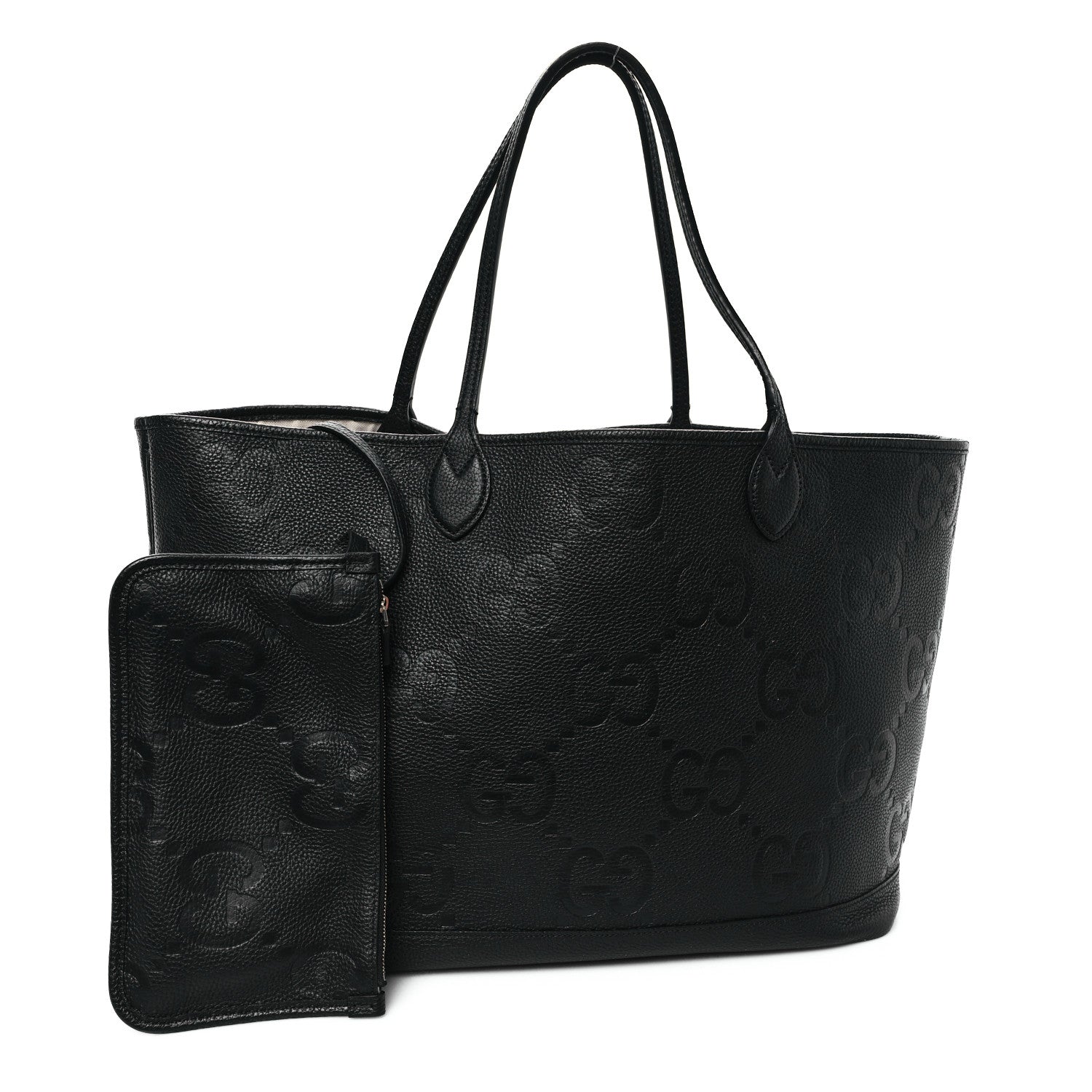 Gucci Monogram Jumbo GG Calfskin Web Large Shopping Tote Black 3 of 12