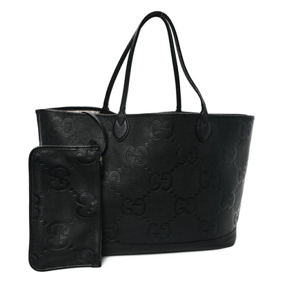 Gucci Monogram Jumbo GG Calfskin Web Large Shopping Tote Black 3 of 12