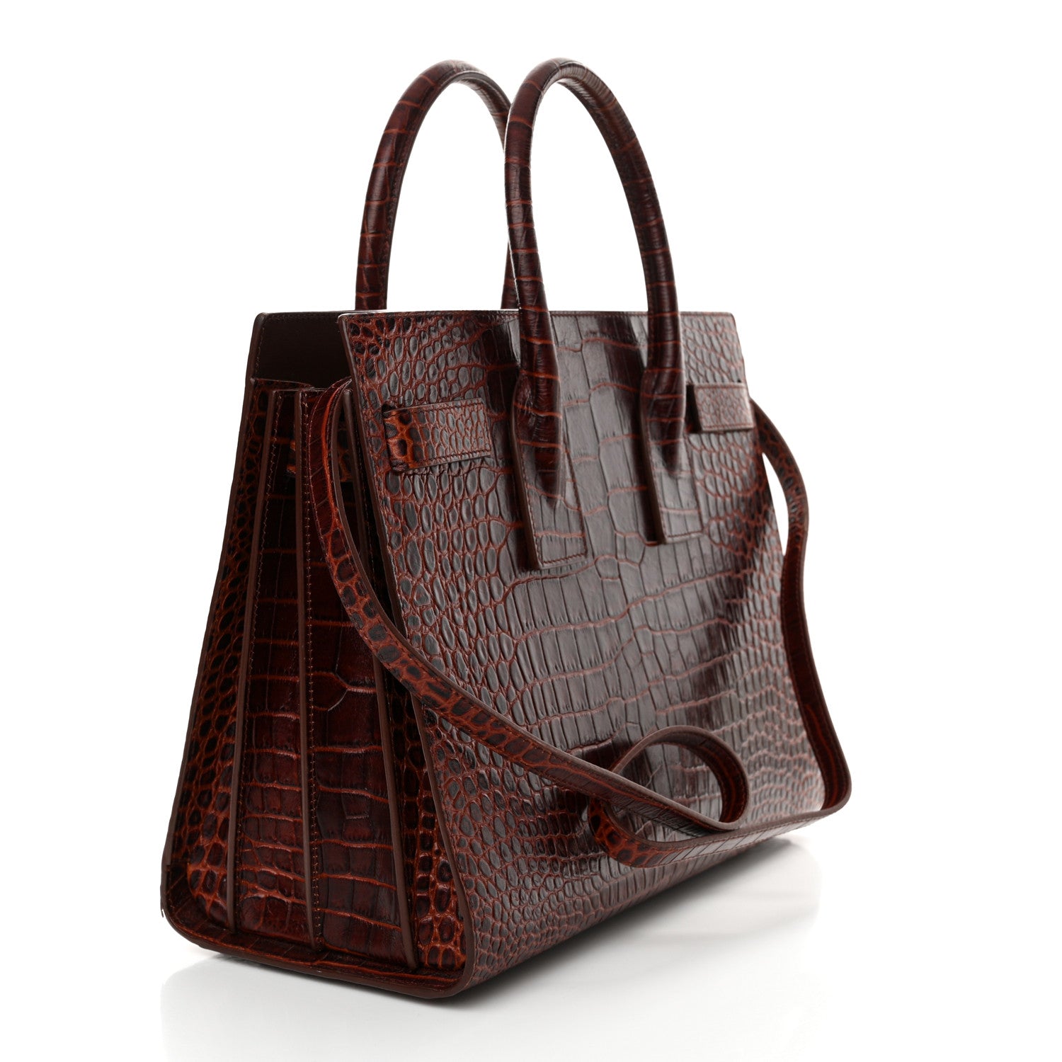 Saint Laurent Calfskin Crocodile Embossed Small Sac De Jour Dark Blood 3 of 13