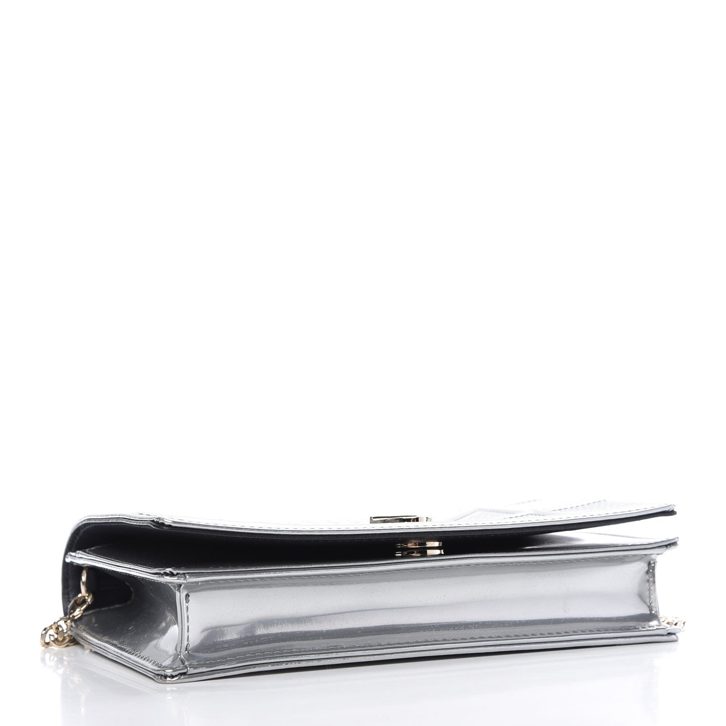 Metallic Patent Micro-Cannage Diorama Wallet on Chain Pouch Silver