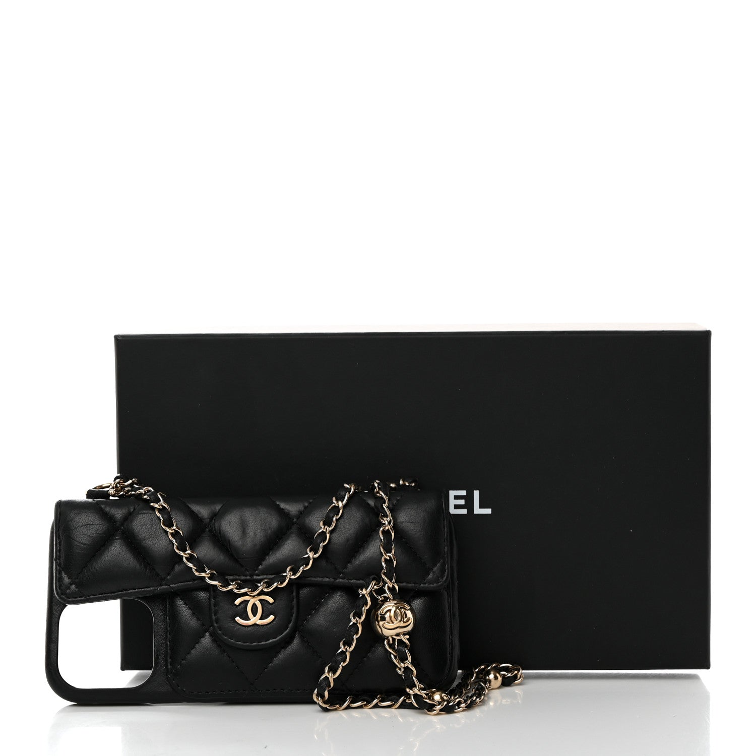 Chanel Lambskin Quilted Pearl Crush iPhone XII Pro Holder With Chain Black 7 of 7