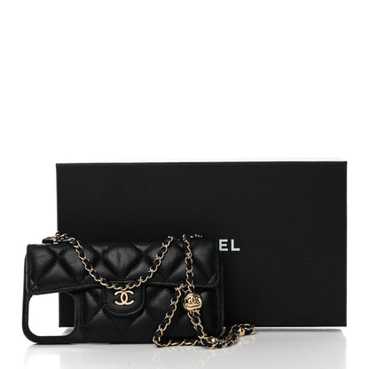 Chanel Lambskin Quilted Pearl Crush iPhone XII Pro Holder With Chain Black 7 of 7