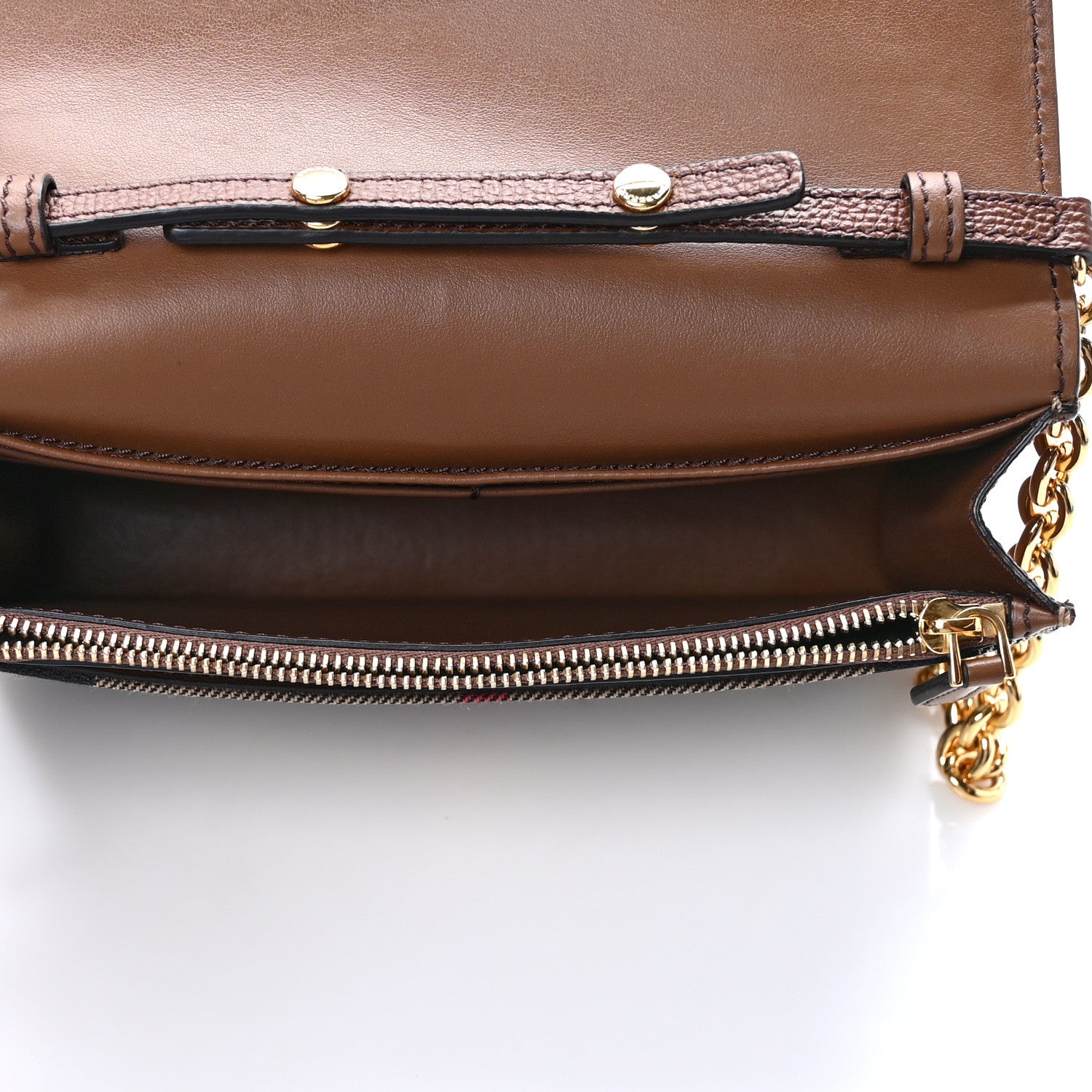 Burberry Grained Calfskin House Check Tartan Mix Hampshire Wallet On Chain Tan 5 of 8