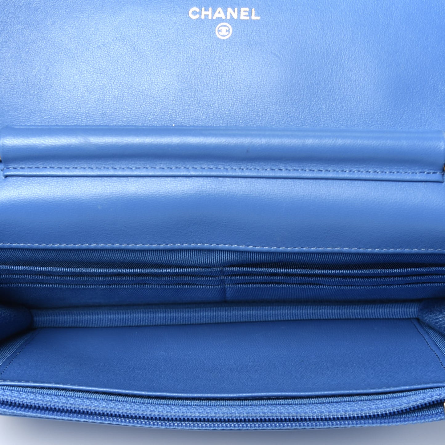 Lambskin Quilted Wallet On Chain WOC Light Blue