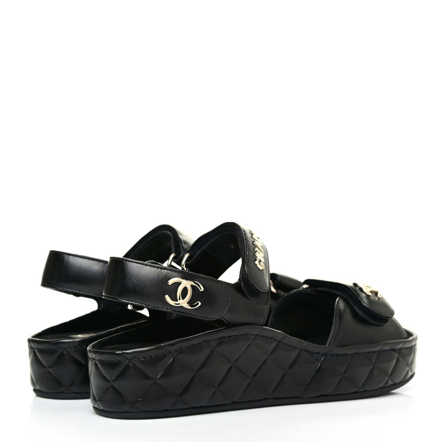 Shiny Calfskin Logo Platform Sandals 37 Black