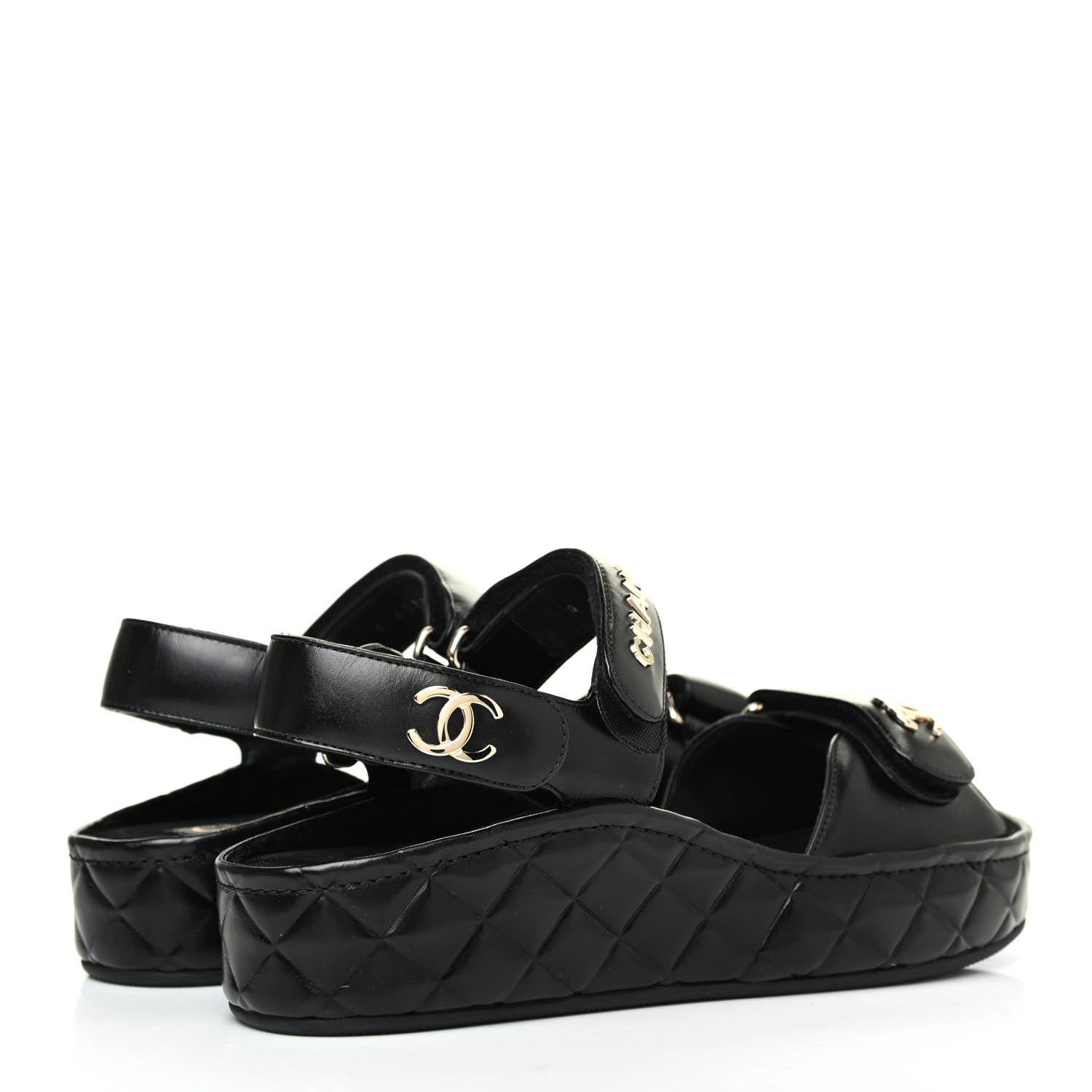 Chanel Shiny Calfskin Logo Platform Sandals 37 Black 3 of 4