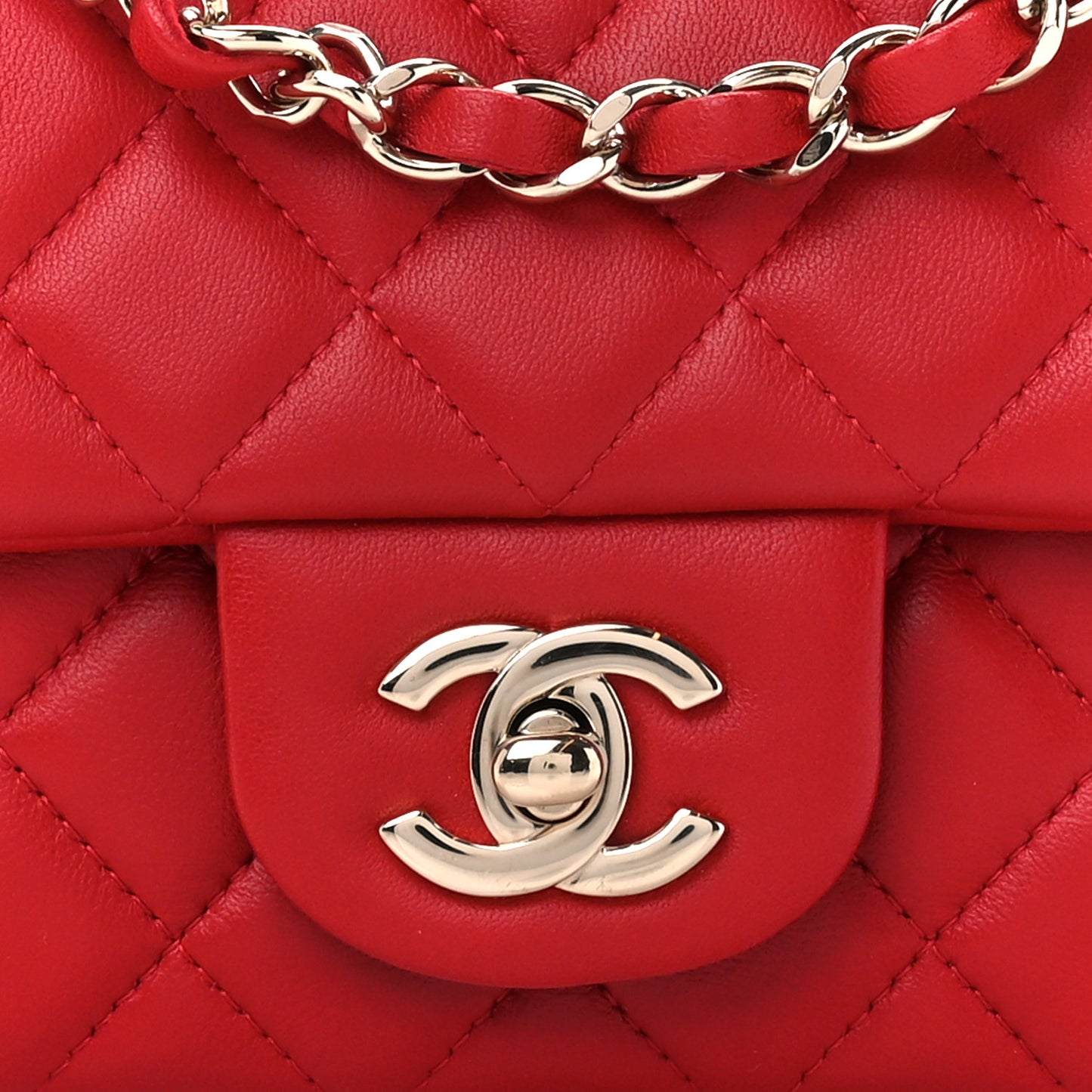 Lambskin Quilted Mini Rectangular Flap Red