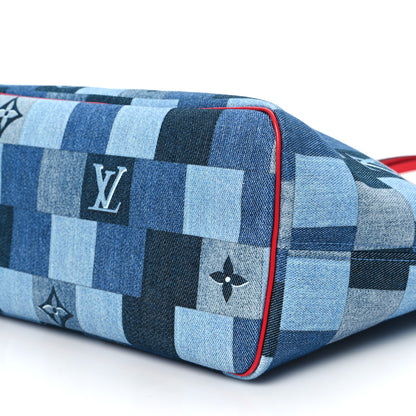 Louis Vuitton Denim Damier Monogram Patchwork Neverfull Blue Rouge 11 of 13
