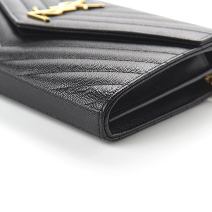 Saint Laurent Grain De Poudre Matelasse Chevron Monogram Chain Wallet Black 7 of 9