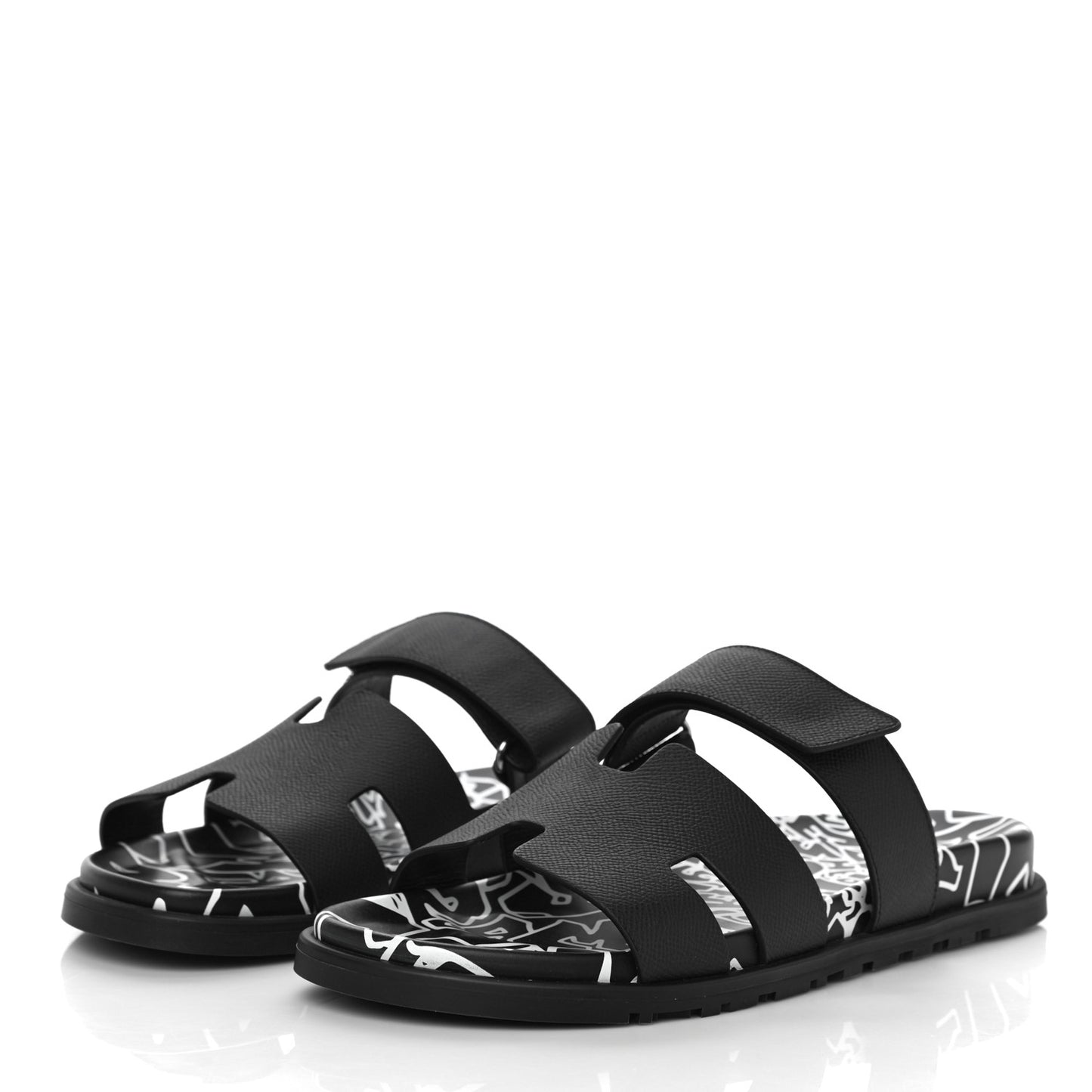Epsom Calfskin Graff Hermes Mens Chypre Sandals 42 Black