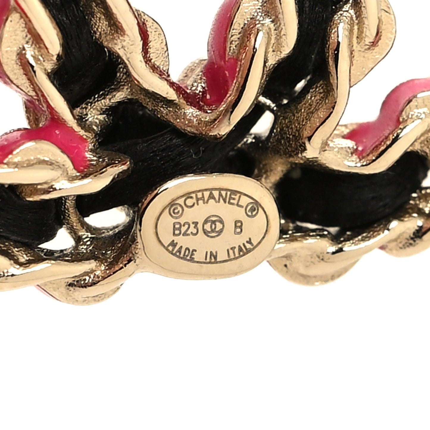 Lambskin CC Chain Earrings Black Gold Pink