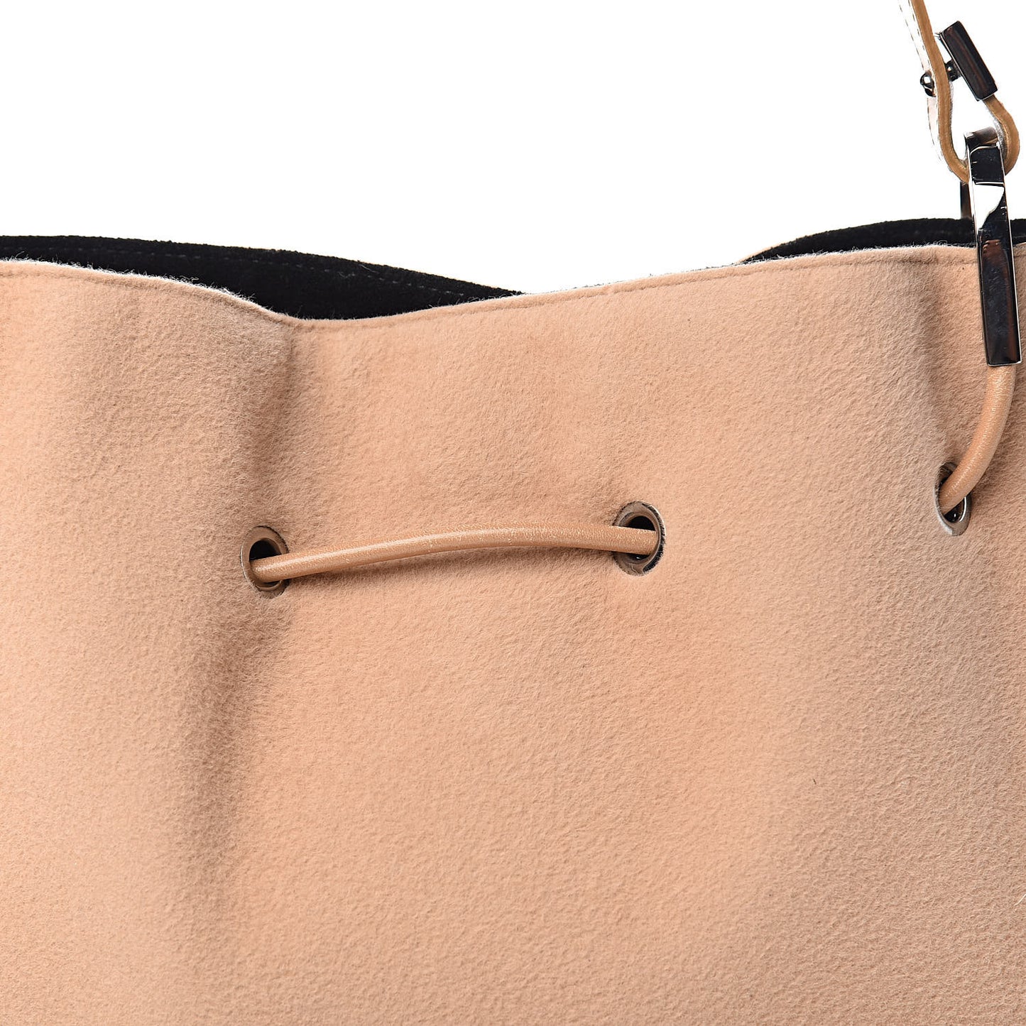 Felt Calfskin Drawstring Small Drawstring Shoulder Bag Beige
