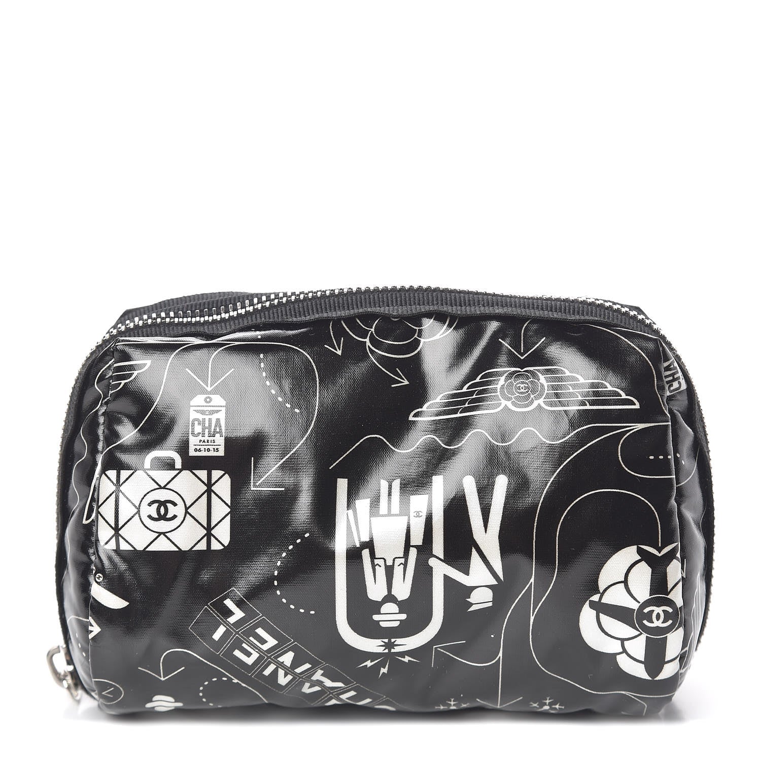 Chanel Coated Canvas Airline Cosmetic Pouch Black White 1 of 9