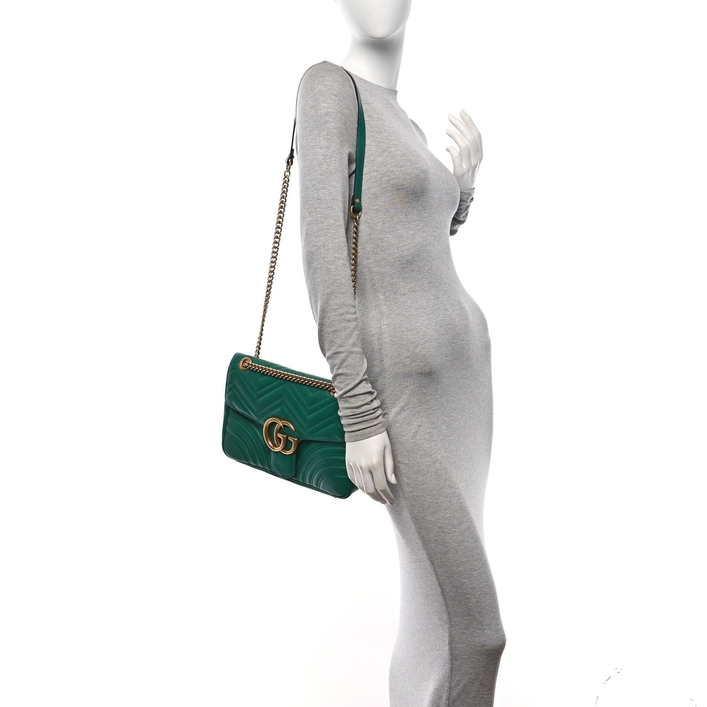 Calfskin Matelasse Medium GG Marmont Shoulder Bag Emerald Green