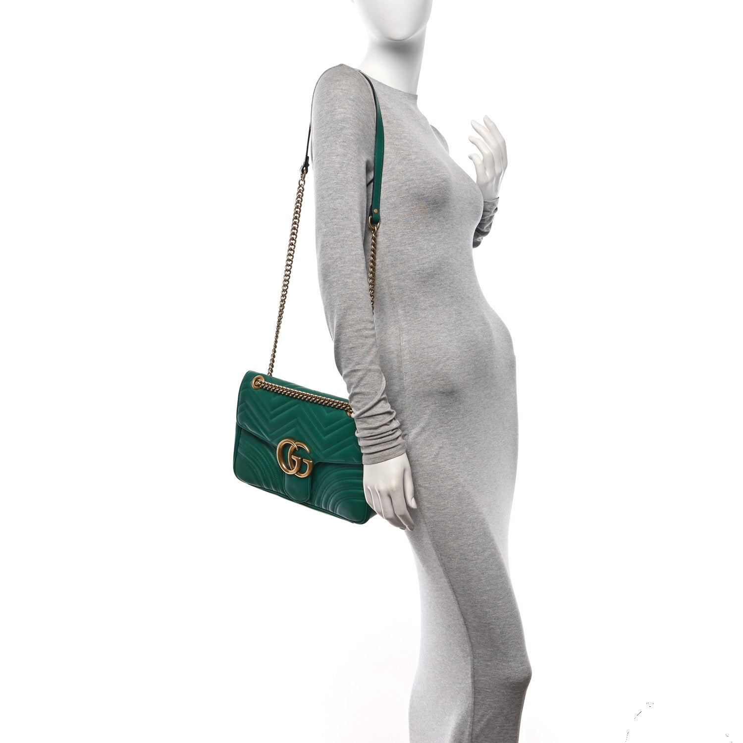 Gucci Calfskin Matelasse Medium GG Marmont Shoulder Bag Emerald Green 2 of 10