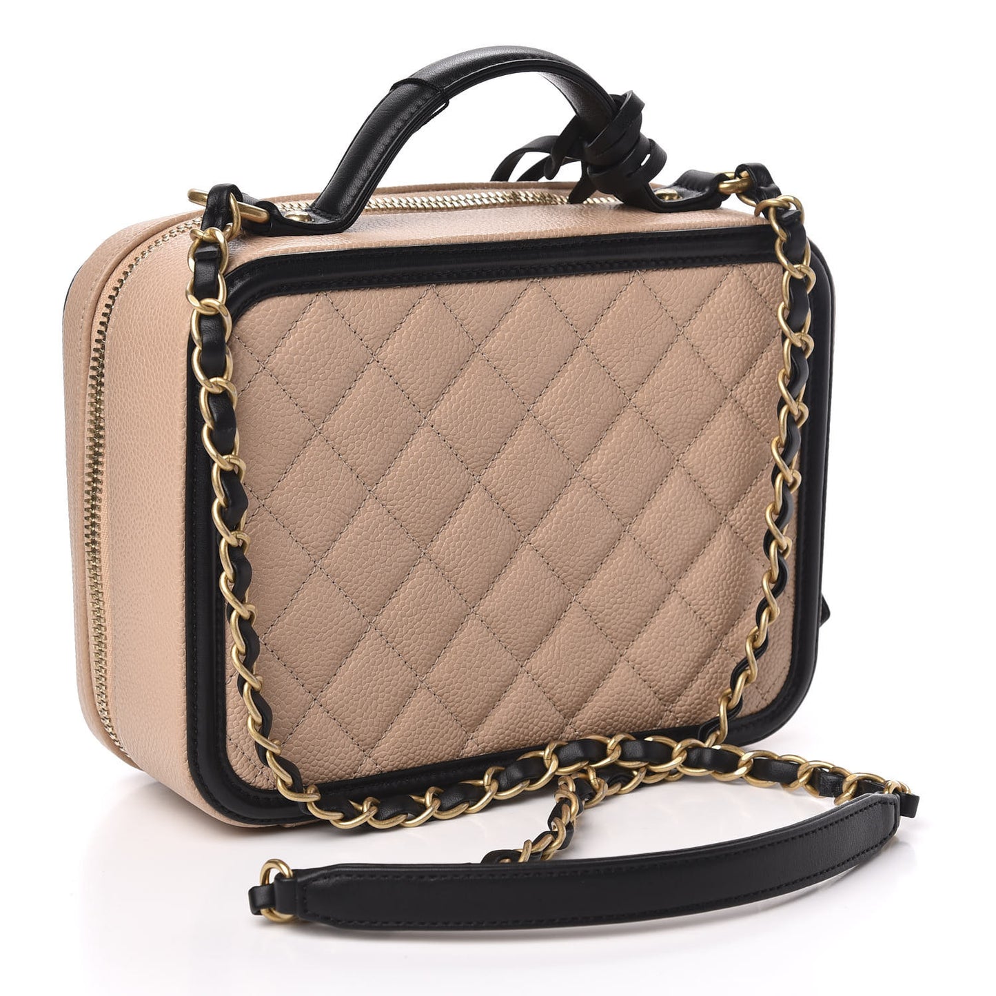 Caviar Quilted Medium CC Filigree Vanity Case Beige Black