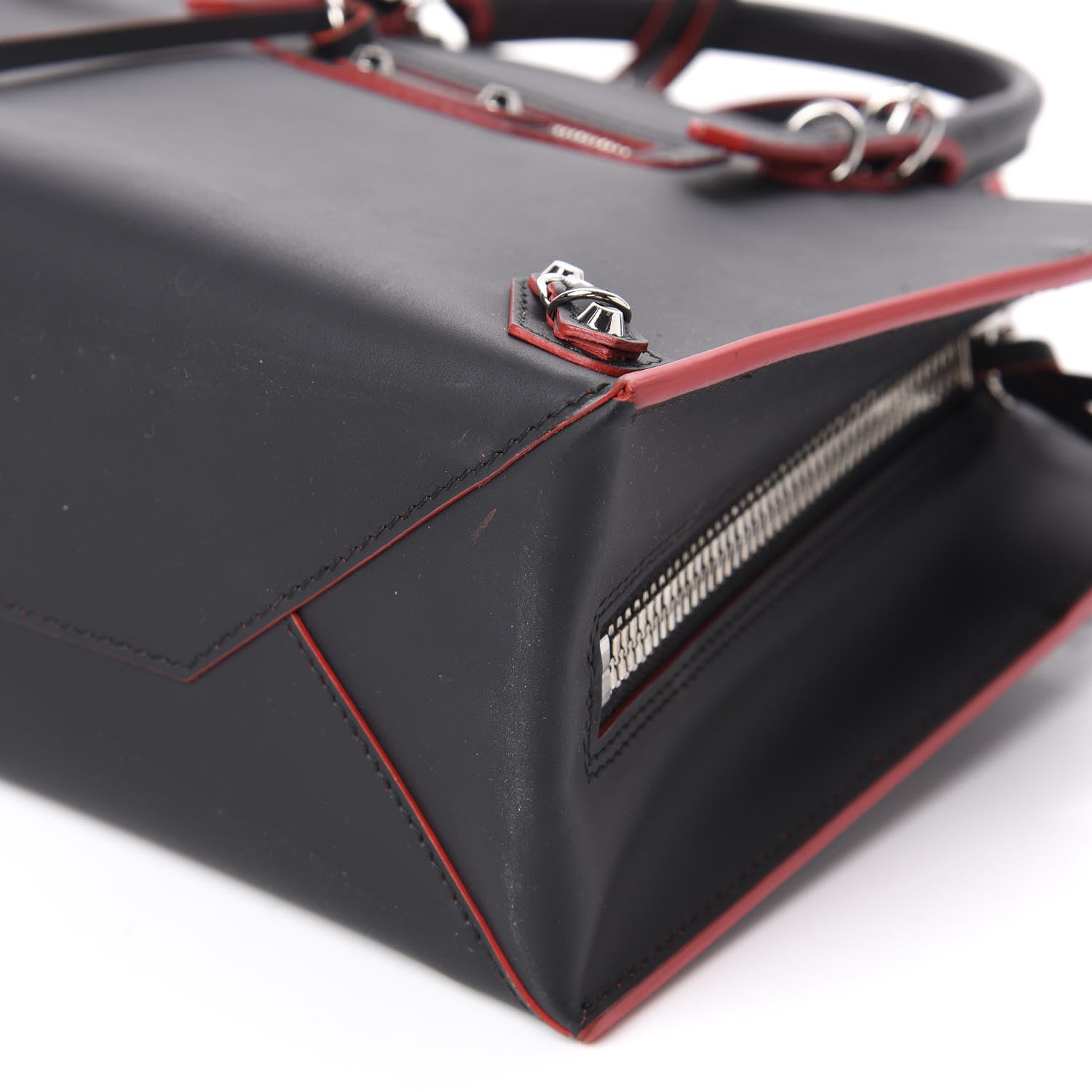Balenciaga Rubberized Calfskin Papier Mini A4 Zip Around Tote Black Red 8 of 11