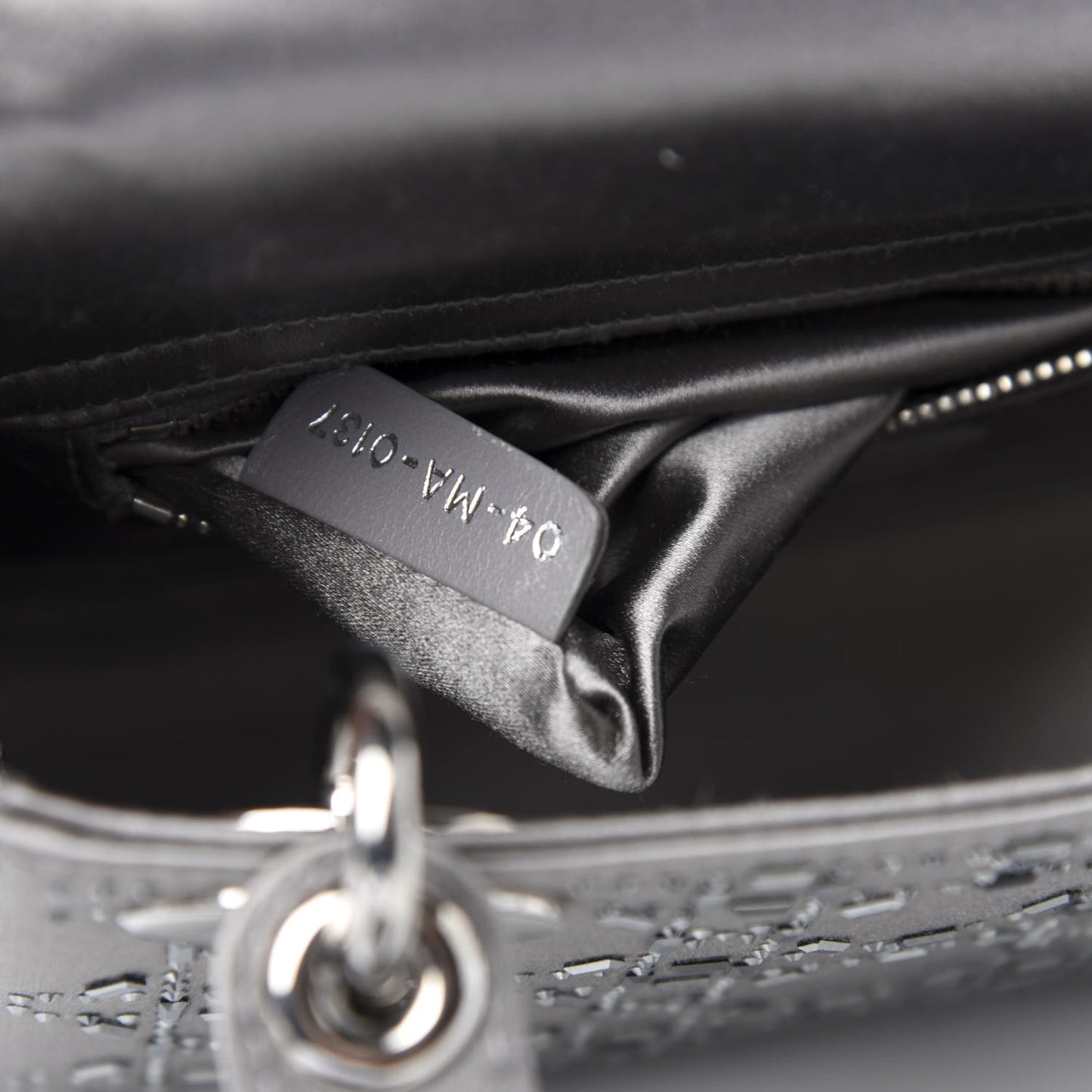 Satin Crystal Cannage Mini Lady Dior Gray