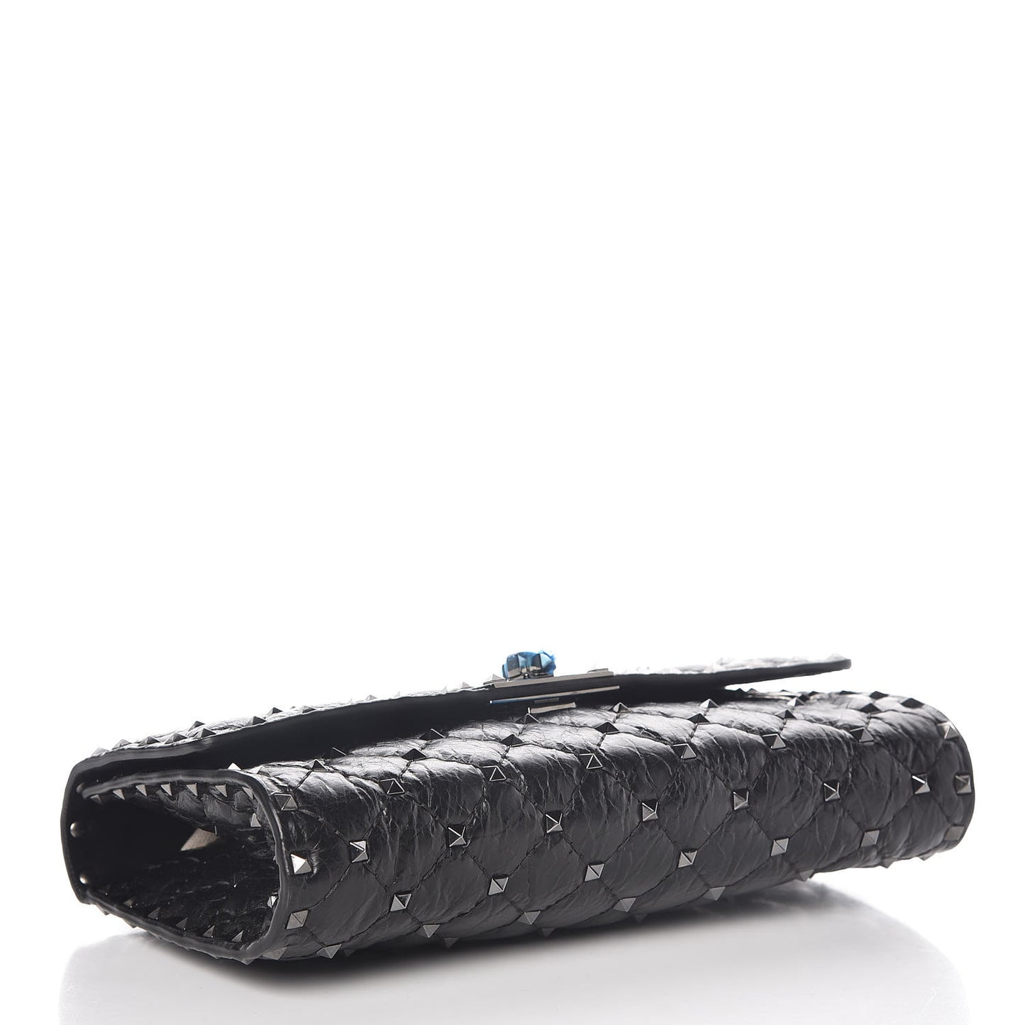 Craquele Nappa Rockstud Spike Wallet on Chain Black