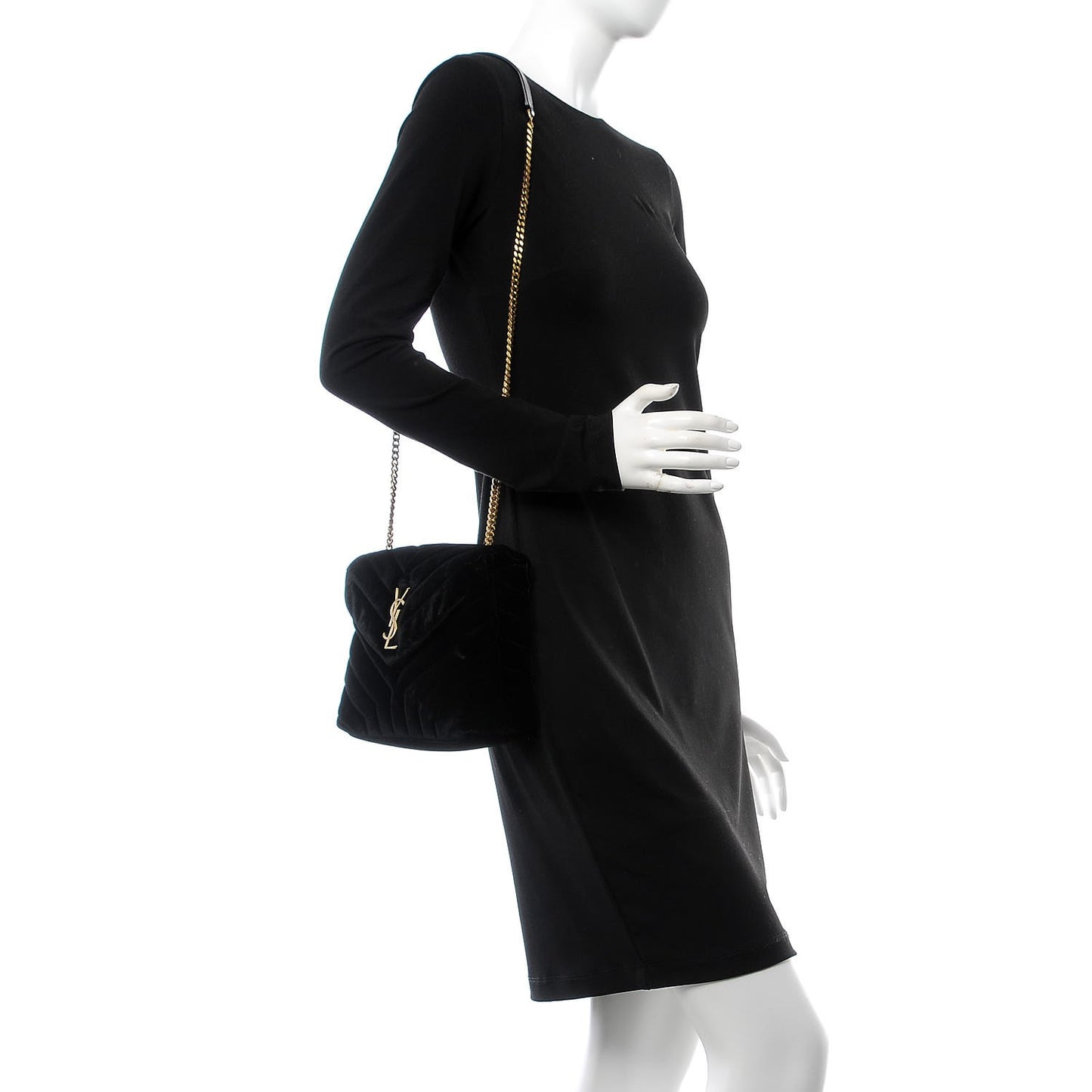 Velvet Y Quilted Monogram Small Loulou Chain Satchel Black