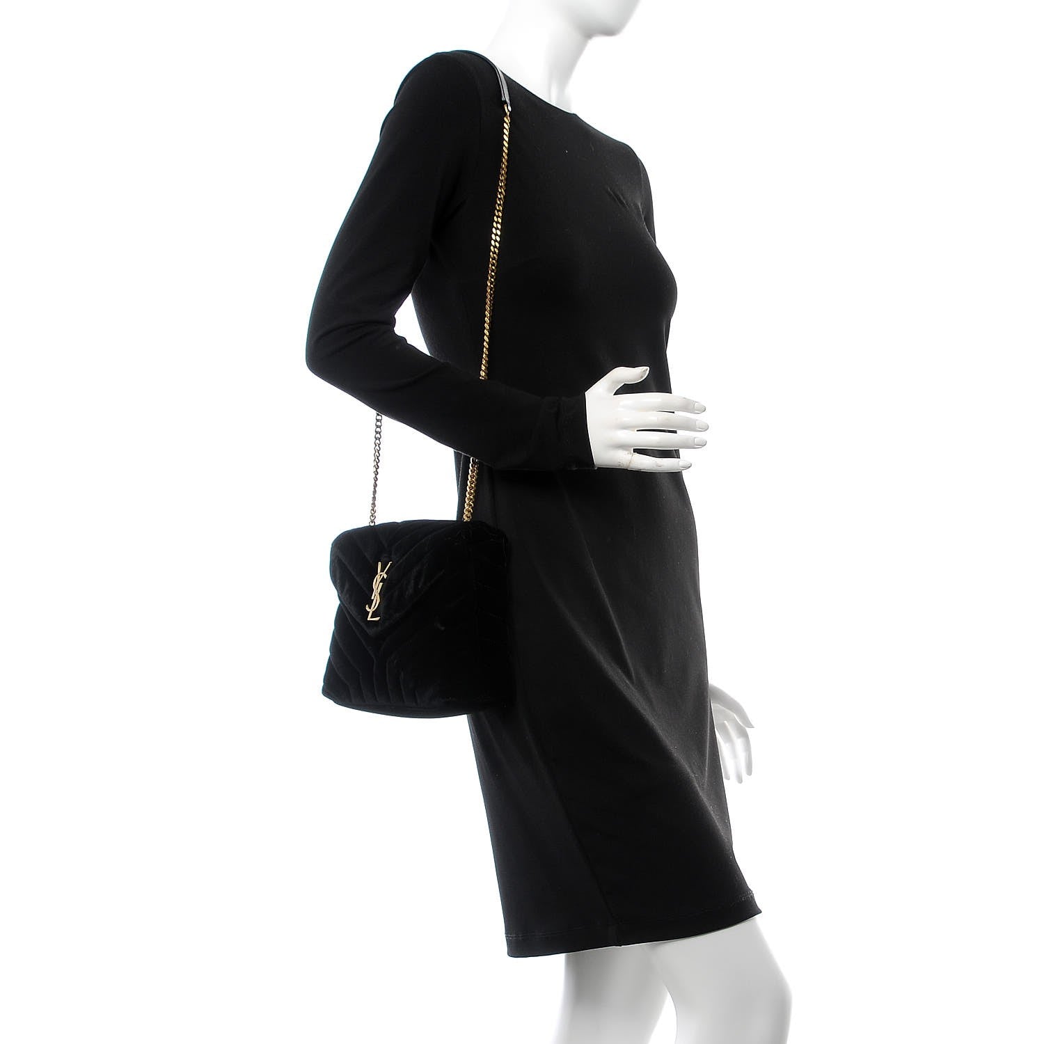 Saint Laurent Velvet Y Quilted Monogram Small Loulou Chain Satchel Black 2 of 8