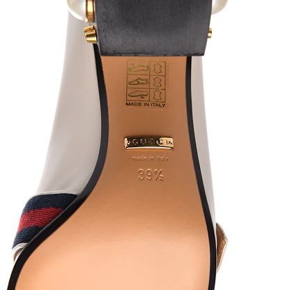 Gucci Betis Glamour Calfskin Web Pearl Embellished Peyton 75mm Loafer Pumps 39.5 Mystic White 7 of 9