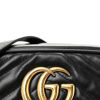 Gucci Calfskin Matelasse Small GG Marmont Chain Shoulder Bag Black 8 of 10