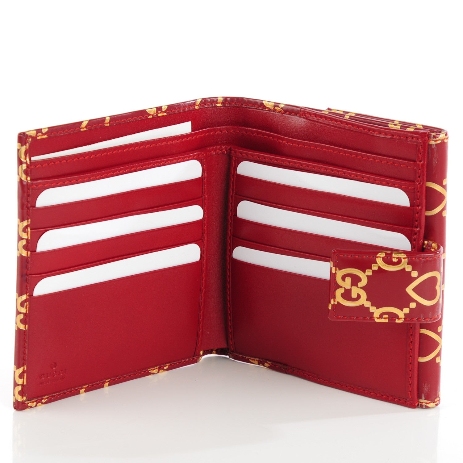 Gucci Patent GG Valentine GG Pierce French Flap Wallet Red Gold 5 of 7