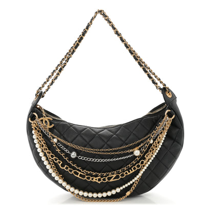 Chanel Lambskin Quilted All About Chains Hobo Black 1 of 10