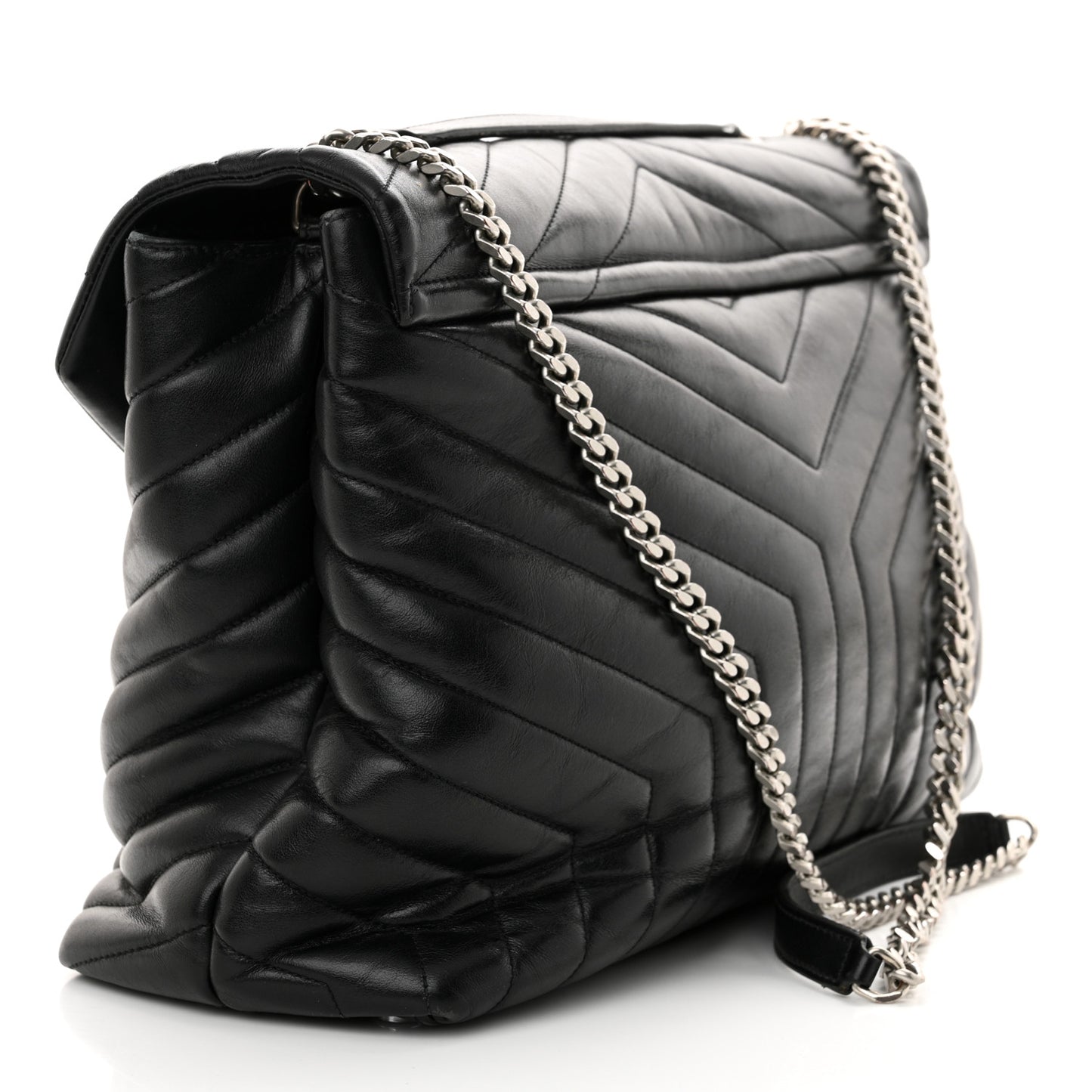 Calfskin Y Quilted Monogram Large Loulou Chain Satchel Black