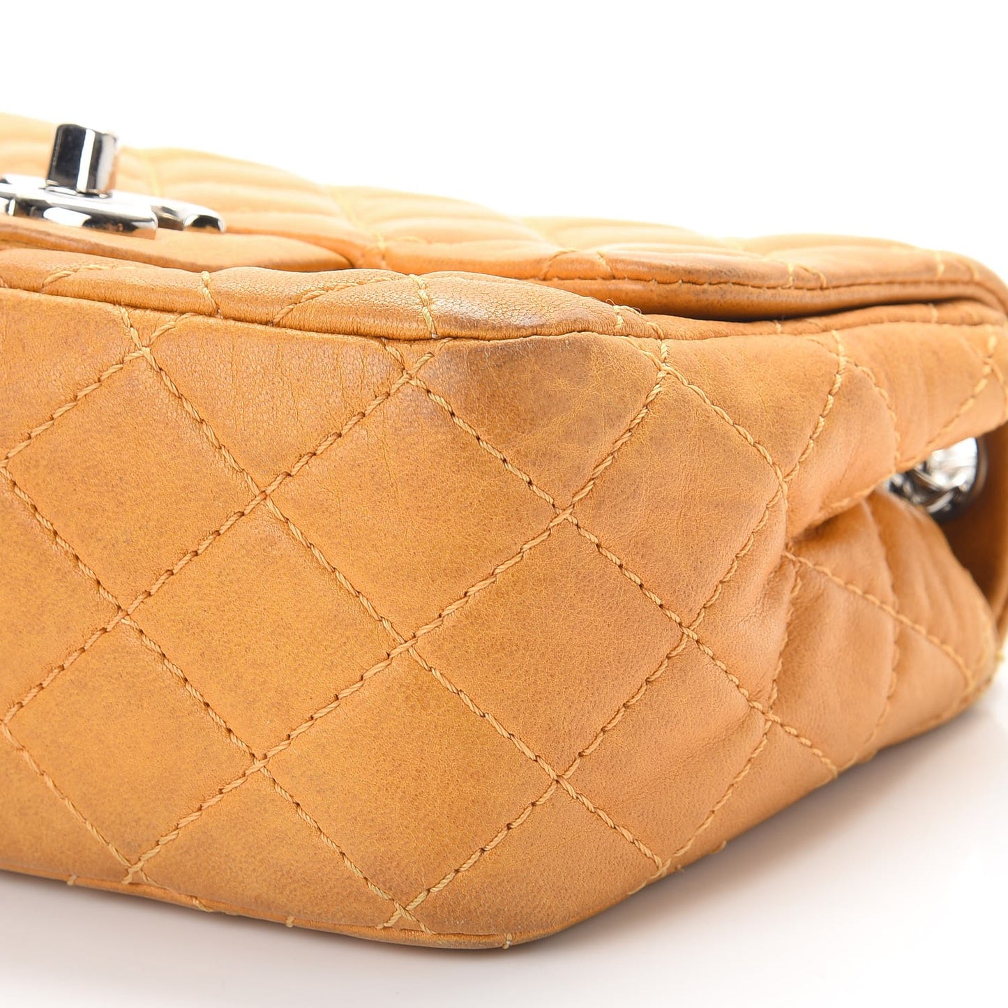Glazed Lambskin Quilted Mini Bijoux Chain Square Flap Mango
