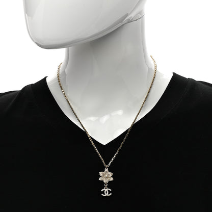 Chanel Enamel Crystal CC Camellia Flower Necklace Gold White 2 of 4