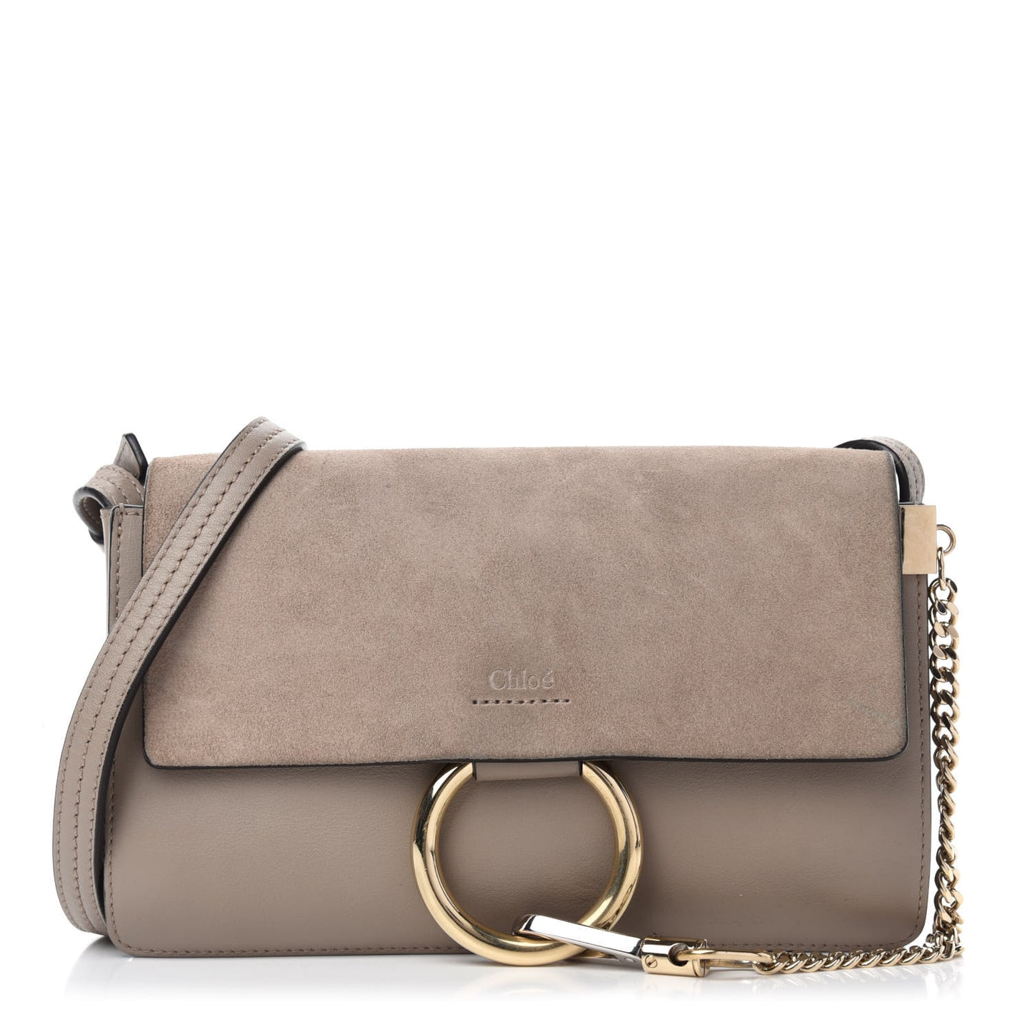 Suede Calfskin Small Faye Shoulder Bag Motty Grey