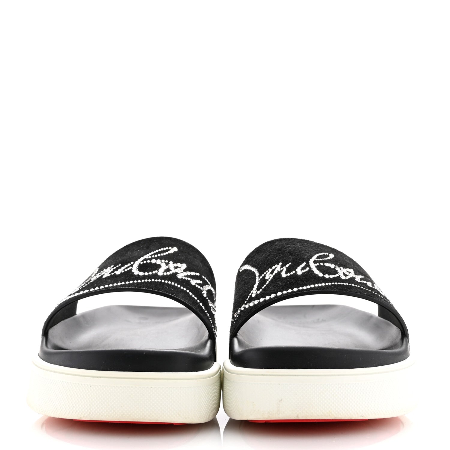 Christian Louboutin Veau Velours Strass Dear Pool Flat Platform Slide Sandal 38 Black 3 of 12