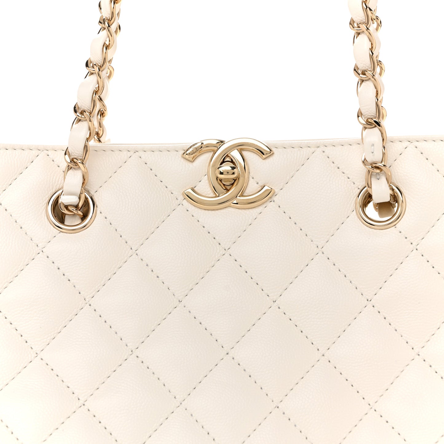 Caviar Quilted Small Shopping Tote White
