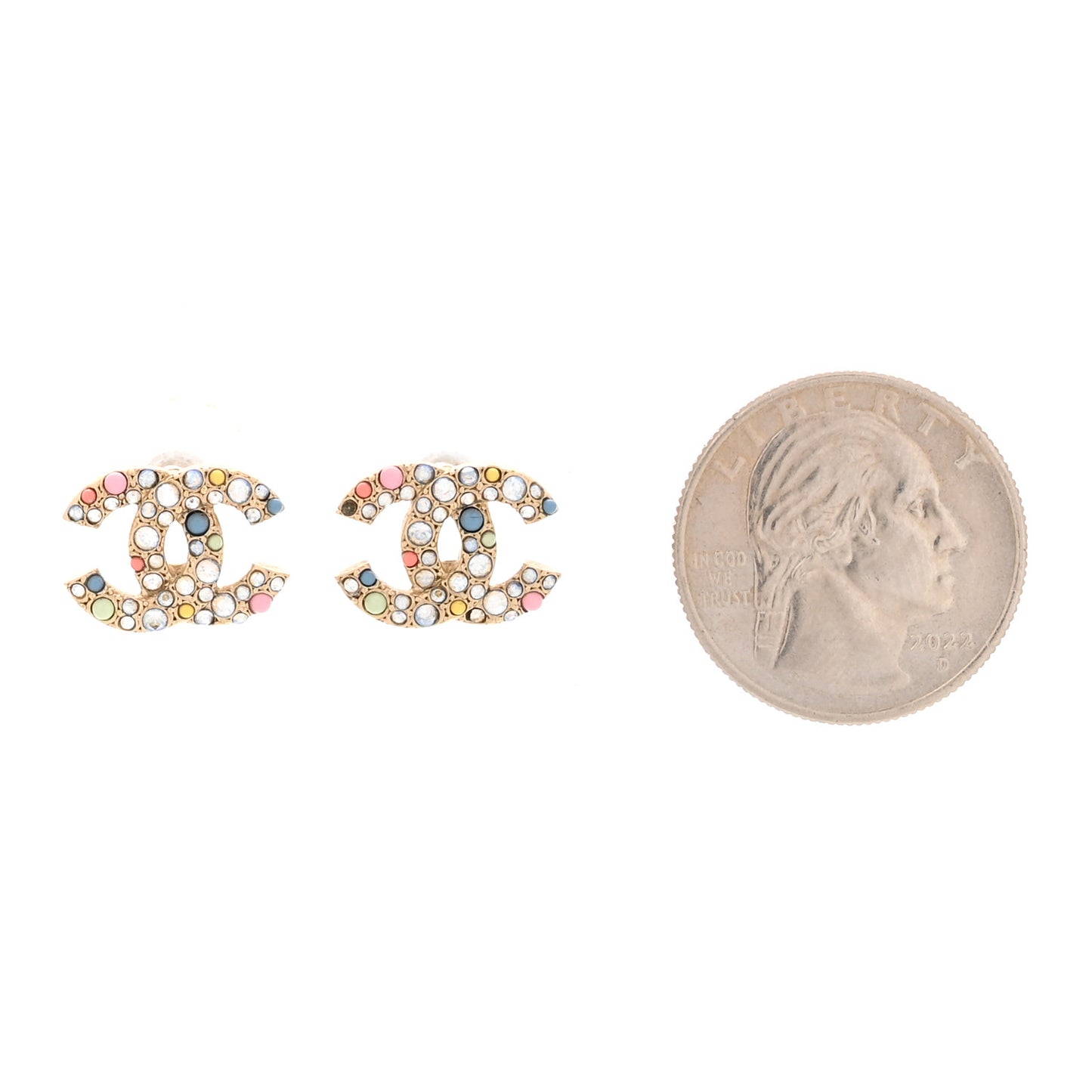 Resin Pearl Crystal CC Earrings Gold Multicolor