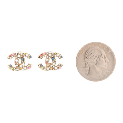 Chanel Resin Pearl Crystal CC Earrings Gold Multicolor 2 of 4