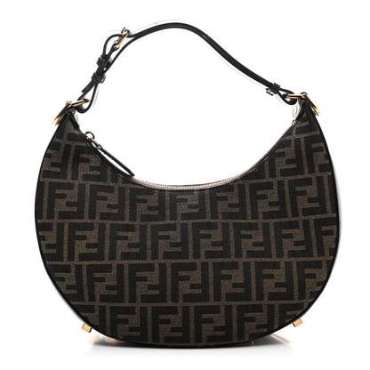 Fendi Fabric Jacquard Vitello Grace FF 1974 Small Fendigraphy Hobo Bag Tobacco Moro Ebano 1 of 10